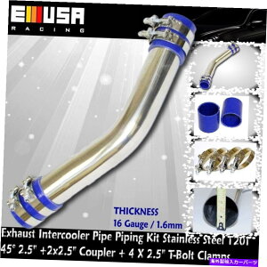 exhaust manifold �w�b�_�[�X�e�����X�|�p�C�v45°2.5 OD +2�J�v���[ + 4 SS T�{���g�N�����v�R���{ Header Stainless Steel Pipe 45°2.5 OD +2 Couplers+ 4 SS T-Bolt Clamps COMBO�y���s�A���i�z