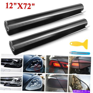 Headlight Covers 2x 12 x72�O���X���C�g�u���b�N�X���[�N�w�b�h���C�g�e�[�����C�g�t�H�O���C�g�e�B���g�t�B�����r�j�[�� 2X 12x72 Gloss Light Black Smoke Headlight Taillight Fog Light Tint Film Vinyl�y���s�A���i