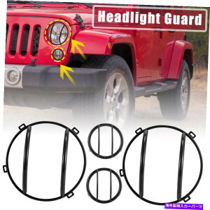 Headlight Covers W[vO[JKubÑwbhCg^[VOiOK[hEhJo[Lbg Headlight Turn Signal Grill Guard Round Cover Kit for Jeep Wrangler JK Black