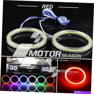 Headlight Covers 2x 80mm�ԐF�̃R�uLED�G���W�F���A�C�Y�n���[�����O�w�b�h���C�gDRL�o���u�����v +�J�o�[ 2X 80mm Red COB LED Angel Eyes Halo Ring Headlight DRL Bulb Lamps + Cover