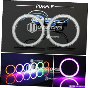 Headlight Covers 2PCS 70mm�s���N/���F�̃R�u�G���W�F���A�C�Y�n���[�����O�o���u�w�b�h���C�gDRL�����v +�J�o�[ 2PCS 70mm Pink/Purple COB Angel Eyes Halo Ring Bulb Headlights DRL Lamps + Cover�y���s�A���i�z