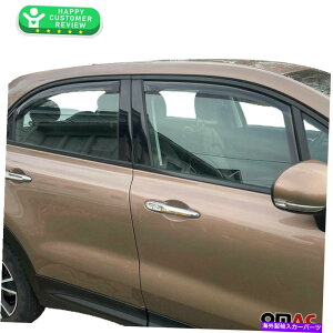 バグシールド ウィンドウバイザーベントサンシェードレインガード4PCSフィットフィアット500X 2016-2018 Window Visor Vent Sun Shade Rain Guard 4pcs Fits Fiat 500X 2016-2018