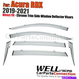 バグシールド 19-22 ACURA RDXデフレクターガード6ピースクロムトリムのWellVisorsウィンドウバイザー WellVisors Window Visors For 19-22 Acura RDX Deflector Guard 6-Piece Chrome Trim