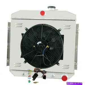 Radiator 1955-19564񃉃WG[^[VEht@ 4 Rows Radiator Shroud Fan For 1955-1956 Chevy Belair V8 Engines ALLOY