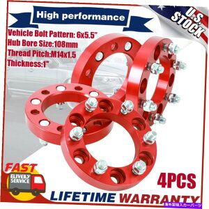 Xy[T[ 4PCS 1h6x5.5g 14x1.5V{[LfbNGMCɃtBbg郌bhzC[Xy[T[ 4Pcs 1h Thick 6x5.5g 14x1.5 Red Wheel Spacer fit for Chevrolet Cadillac GMC
