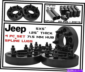 �X�y�[�T�[ 4�W�[�v5x5�u���b�N�n�u���S�z�C�[���X�y�[�T�[ + 20�u���b�N�X�v���C�����O�i�b�g1/2-20 4 Jeep 5x5 Black Hub Centric Wheel Spacers + 20 Black Spline Lug Nuts 1/2-20