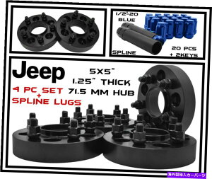 Xy[T[ 4 PCubNzC[Xy[T[W[vO[JK 5x5 | 1.25 "|XvCOibg 4 Pc Black Wheel Spacers Jeep Wrangler JK 5x5 |1.25" Thick| Blue Spline Lug Nuts