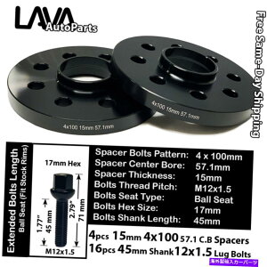 Xy[T[ 4pc 15mm4x100 57.1mm C.BzC[Xy[T[+12x1.5{gtBbgtHNX[QȂ 4PC 15MM THICK 4X100 57.1MM C.B WHEEL SPACER+12X1.5 BOLT FIT VOLKSWAGEN AND MORE