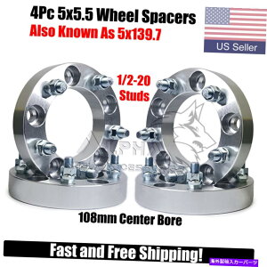 Xy[T[ W[vCJp4zC[Xy[T[A_v^[5x5.5 108mmZ^[{A1/2-20X^bh1.25 " 4 Wheel Spacers Adapters 5x5.5 For Jeep CJ 108mm Center Bore 1/2-20 Studs 1.25"