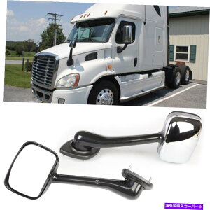 US�~���[ 2PC�N�����t�[�h�~���[��+�E�T�C�h�Z�b�g�y�A�t�B�b�g08-18 FreightLiner Cascadia 2PC Chrome Hood Mirror Left+Right Side Set Pair Fit 08-18 Freightliner Cascadia�y���s�A���i�z