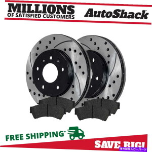 brake disc rotor Ford Fusion Lincoln MKZ V6�p�̃t�����g�h�����X���b�g�u���[�L���[�^�[�u���b�N���p�b�h Front Drilled Slotted Brake Rotors Black & Pads for Ford Fusion Lincoln MKZ V6�y���s�A���i�z