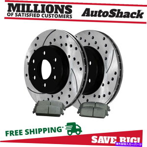 brake disc rotor �V�{���[�V���o���[�h1500 5.3L V8�p�̃��A�h�����X���b�g�X���b�g�u���[�L���[�^�[�u���b�N���p�b�h Rear Drilled Slotted Brake Rotors Black & Pads for Chevy Silverado 1500 5.3L V8�y���s�A���i�z