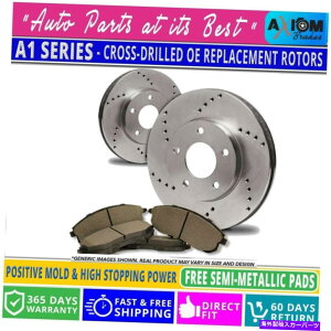 brake disc rotor [�t�����g�L�b�g]�v���~�A���N���X�h�����h����2�f�B�X�N�u���[�L���[�^�[ + 4�Z�~���^���u���[�L�p�b�h [Front Kit]Premium Cross Drilled 2 Disc Brake Rotors + 4 Semi-Metallic Brake Pad�y���s�A��