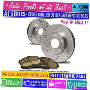 brake disc rotor itgLbgjv~ANXh - 2̃fBXNu[L[^[-4Z~bNu[Lpbh (Front Kit) Premium Cross Drilled - 2 Disc Brake Rotors - 4 Ceramic Brake Pads