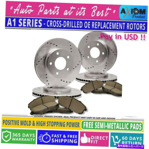 brake disc rotor iOLbgjv~ANXhh - 4fBXNu[L[^[-8Z~bgBu[Lpbh (Front-Rear Kit)Premium Cross Drilled-4 Disc Brake Rotors -8 Semi-Met. Brake Pad