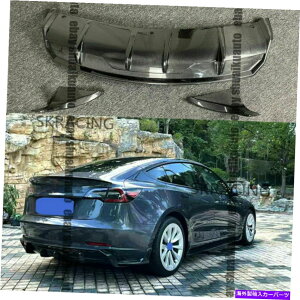 CO GAp[c eXf33PCS 3 16-21J[{t@Co[Aop[bvyAX|C[fBt??[U[ 3Pcs For Tesla Model 3 16-21 Carbon Fiber Rear Bumper Lip Pair Spoiler Diffuser