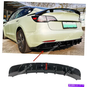 CO GAp[c 17-22eXf3OXubNAop[fBt[U[bvX|C[w/Cg Fits 17-22 Tesla Model 3 Gloss Black Rear Bumper Diffuser Lip Spoiler W/Light