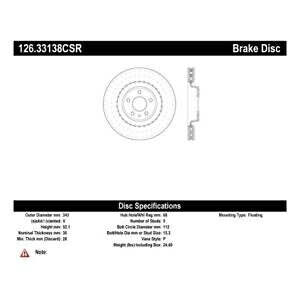 brake disc rotor STOPTECH 126.33138CSR SPORT SLOTTED CRYO BRAKE ROTOR 16 Audi A5 StopTech 126.33138CSR Sport Slotted Cryo Brake Rotor For 16 Audi A5