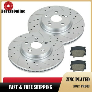 brake disc rotor 296mm�t�����g�u���[�L���[�^�[�p�b�h�̓g���^�J����2008-2017�h�����X���b�g�ς� 296mm Front Brake Rotors Pads Fit for Toyota Camry 2008-2017 Drilled Slotted�y���s�A���i�z