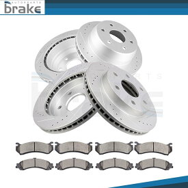 brake disc rotor 03-06シボレータホ4WDドリルスロットフロント＆リアブレーキディスクローターセラミックパッド Fits 03-06 Chevy Tahoe 4WD Dril Slot Front & Rear Brake Discs Rotor Ceramic pad