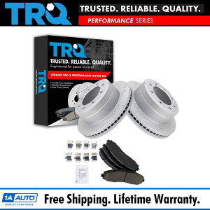 brake disc rotor TRQ���A�v���~�A��POSI�Z���~�b�N�u���[�L�p�b�h�ƃt�H�[�h�p�p�t�H�[�}���X���[�^�[�L�b�g TRQ Rear Premium Posi Ceramic Brake Pad & Performance Rotor Kit for Ford
