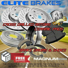 brake disc rotor 2003年から2006年のトヨタマトリックスAWDのフロントドリルローター＆パッド +リアドラム＆シューズ Front Drilled Rotors & Pads + Rear Drums & Shoes for 2003-2006 Toyota Matrix AWD