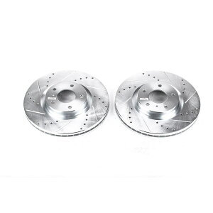 brake disc rotor �p���[�X�g�b�v - �t�����g�h�����A�X���b�g�A����ш������b�L�u���[�L���[�^�[�y�A�̍ő�l�A Power Stop - Front Drilled, Slotted and Zinc Plated Brake Rotor Pair for Maxima,�y���s�A���i�z