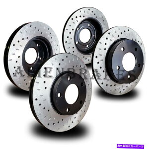 brake disc rotor Sub016S FIT�FWRX STI 2005-07���[�^�[�t�����g +���A�N���X�h�������f�B���v���X���b�g SUB016S FIT : WRX STi 2005-07 Rotors Front + Rear Cross Drill & Dimple Slots�y���s�A���i�z