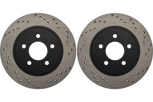 brake disc rotor [㕔] Brakenetic Premium Drilled Brake Rotors + posiÂbpk74249 Rear PAIR Stoptech Disc Brake Rotor for 2005-2014 Ford Mustang (44291)