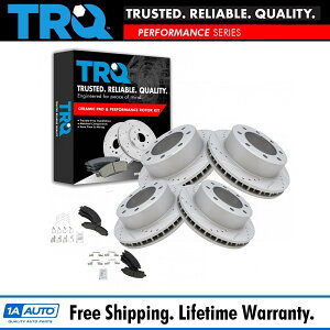 brake disc rotor �t�����g���A�u���[�L���[�^�[�n�u�n�u�Z���~�b�N�h����1994-1999 Dodge Ram 1500 RWD TRQ Rotor Brake Pad Posi Ceramic Performance Drilled Slotted Front Rear Kit�y���s�A���i�z