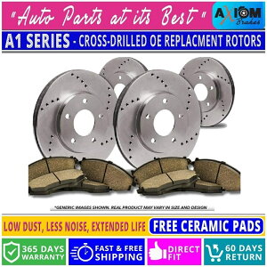 brake disc rotor iOLbgjv~ANX@-4fBXNu[L[^[8Z~bNu[Lpbh (Front-Rear Kit)Premium Cross Drilled-4 Disc Brake Rotors & 8 Ceramic Brake Pads
