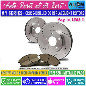 brake disc rotor (フロントキット)プレミアムクロスドリルドリル2ディスクブレーキローター-4セミメタルブレーキパッド (Front Kit)Premium Cross Drilled 2 Disc Brake Rotors - 4 Semi-Metallic Brake Pad