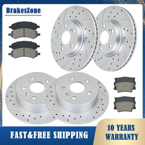 brake disc rotor 296mmtg281mmAfBXN[^[pbh́Ag^JXbgu[LɓKĂ܂ 296mm Front and 281mm Rear Disc Rotors Pads Fit for Toyota Camry Slotted Brakes