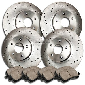 brake disc rotor A0076 Fit 2005 2006 Ford Mustang V6�x�[�X�N���X�h�����h�u���[�L���[�^�[�Z���~�b�N�p�b�h A0076 FIT 2005 2006 Ford Mustang V6 Base CROSS DRILLED Brake Rotors Ceramic Pads�y���s�A���i�z