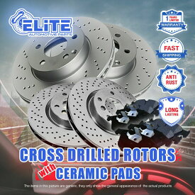 brake disc rotor 2019-2020のフロント+リアクロスドリルドローターとセラミックパッド Front+Rear Cross Drilled Rotors and Ceramic Pads for 2019-2020 Audi A3 Quattro