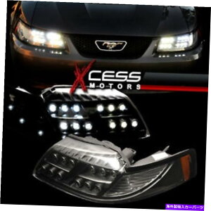 CO GAp[c tBbg99-04tH[h}X^OtnCp[LEDvWFN^[ubNwbhCgyA Fits 99-04 Ford Mustang Full High Power LED Projector Black Headlights Pair