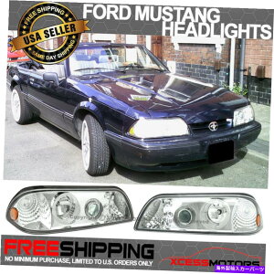 CO GAp[c tBbg87-93tH[h}X^ONnEWOn[vWFN^[wbhCgLEDyA Fits 87-93 Ford Mustang Chrome Housing Halo Projector Headlights LED Pair