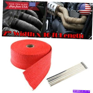 CO GAp[c 2 "15 ftrCwb_[_EpCvpCvԔMbvtH[hV{[_bW 2" 15 ft Exhaust Header Downpipe Pipe Red Heat Wrap For Ford Chevy Dodge