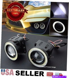 海外製 エアロパーツ 1ペア3 "ホワイトDRLコブLEDハローリングドライビングプロジェクターレンズフォグライト 1 Pair 3" White DRL COB LED Halo Ring Driving Projector Lens Fog Light For Mini