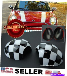 CO GAp[c ubNzCg`FbJ[TChr[~[Jo[LbvFIR 14-19~jN[p[F55 F56 Black White Checker Side View Mirror Cover Caps Fir 14-19 Mini Cooper F55 F56