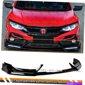 CO GAp[c BLZX^COXubNLEDtgop[bv17-21z_VrbNSInb`obN BLZ STYLE GLOSS BLACK LED FRONT BUMPER LIP FOR 17-21 HONDA CIVIC Si & HATCHBACK
