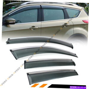 CO GAp[c 2013-18̂߂ɁANgt̉ɕꂽTChEBhEoCU[̃tH[hGXP[vNbv FOR 2013-18 FORD ESCAPE CLIP ON SMOKE TINTED SIDE WINDOW VISOR WITH CHROME TRIM