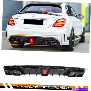 海外製 エアロパーツ 15-21のベンツW205 C63 C43セダンBスタイルLEDバンパーディフューザー + BLK排気ヒント FOR 15-21 BENZ W205 C63 C43 SEDAN B STYLE LED BUMPER DIFFUSER + BLK EXHAUST TIPS
