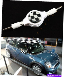 CO GAp[c ~jN[p[̃zCg`FbJ[i[I[fBI3.5mmWbNP[u⏕R[hp For Mini Cooper S White Checkered Retractable Audio 3.5MM Jack Cable Aux Cord