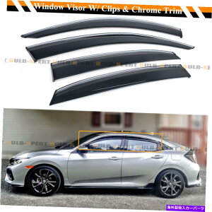 CO GAp[c 16-2021z_VrbN5DRnb`obNNgEBhEoCU[ftN^[W/Nbv FOR 16-2021 HONDA CIVIC 5DR HATCHBACK CHROME TRIM WINDOW VISOR DEFLECTOR W/ CLIP