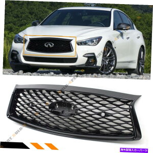 CO GAp[c 18-2022̃CtBjeBQ50̂鍕tgt[hop[Abp[OtZT[ FOR 18-2022 INFINITI Q50 GLOSSY BLACK FRONT HOOD BUMPER UPPER GRILL WITH SENSORS