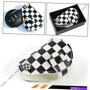 CO GAp[c 08-18p~jN[p[uNzCg`FbJ[tbOSU[L[tHuz_[|[` FOR 08-18 MINI COOPER BLK WHITE CHECKERED FLAG LOGO LEATHER KEY FOB HOLDER POUCH