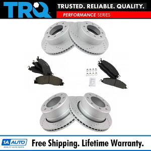 brake disc rotor TRQ�t�����g���A�p�t�H�[�}���X�h�����h���X���b�g�t���u���[�L���[�^�[��POSI�Z���~�b�N�p�b�h�Z�b�g TRQ Front Rear Performance Drilled & Slotted Brake Rotor & Posi Ceramic Pad Set