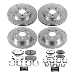 brake disc rotor K5523-26 PowerStop 4-WheelZbgu[LfBXNƃpbhLbg̃tgƃÃV{[ K5523-26 Powerstop 4-Wheel Set Brake Disc and Pad Kits Front & Rear for Chevy