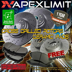 brake disc rotor 2017-2018�̃t�����g+���A�N���X�h�����h���[�^�[�ƃZ���~�b�N�p�b�h�z���_�V�r�b�NSI Front+Rear Cross Drilled Rotors & Ceramic Pads for 2017-2018 Honda Civic Si�y���s�A���i�z